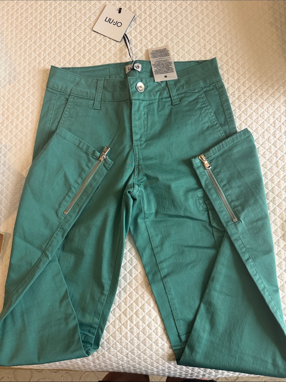 Liu Jo Teal Straight-Leg Zip Cargo Jeans